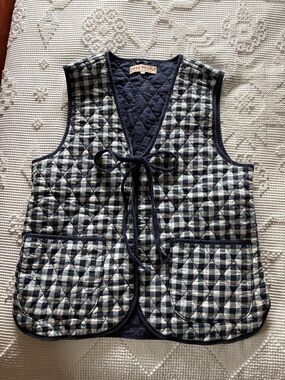 Free People Claudine Navy & White Quilted Tie-Front Vest
